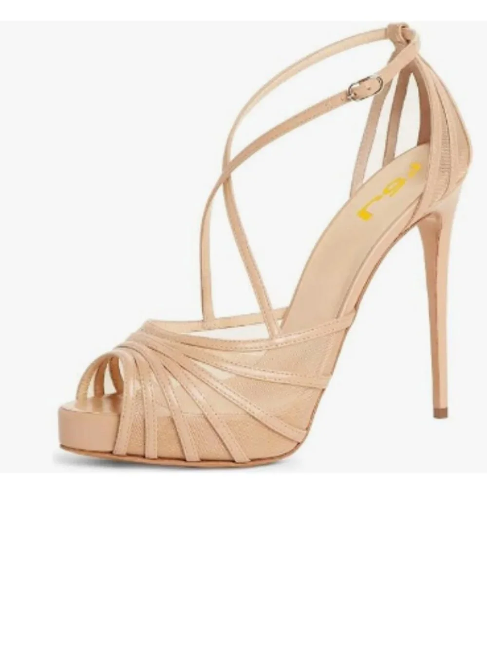 FSJ Nude Peep Toe Crisscross Platform Sandals Ankle Strappy High Heel Shoes
